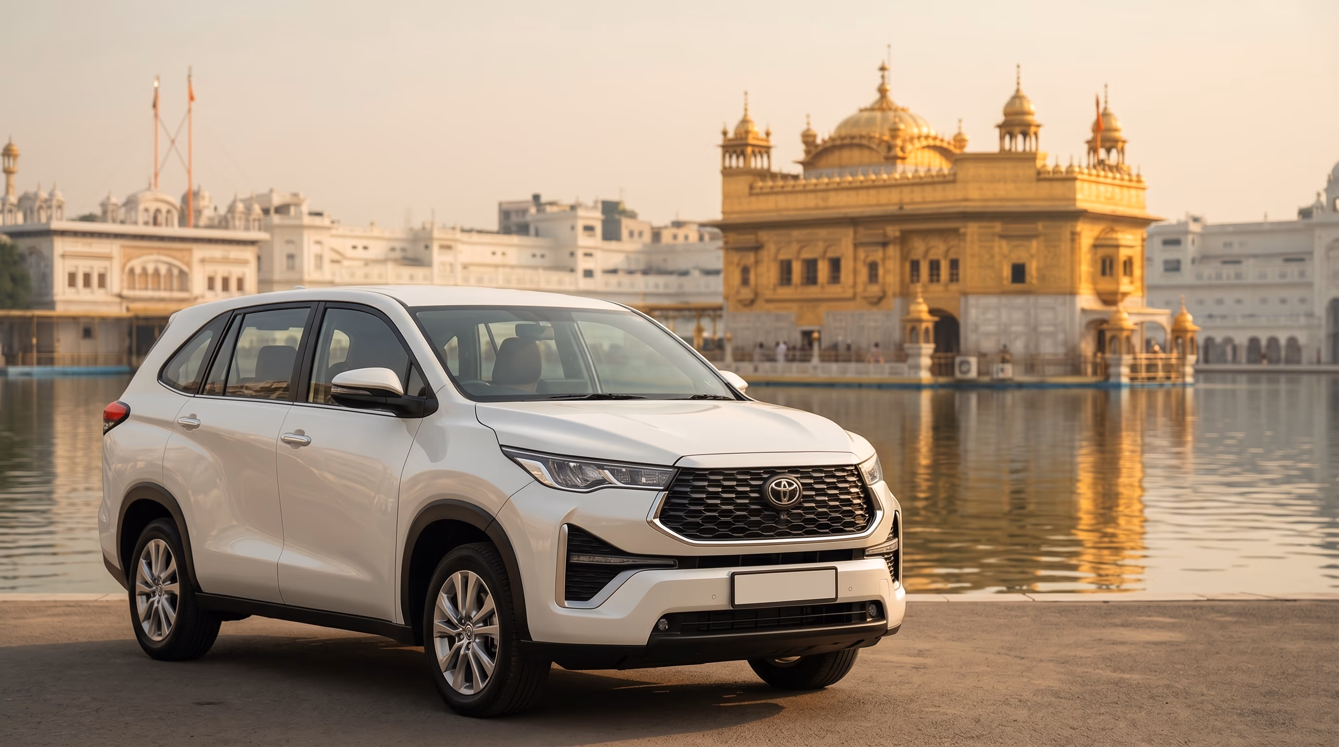 Fateh Travels Toyota Innova Hycross taxi near the Golden Temple, Amritsar