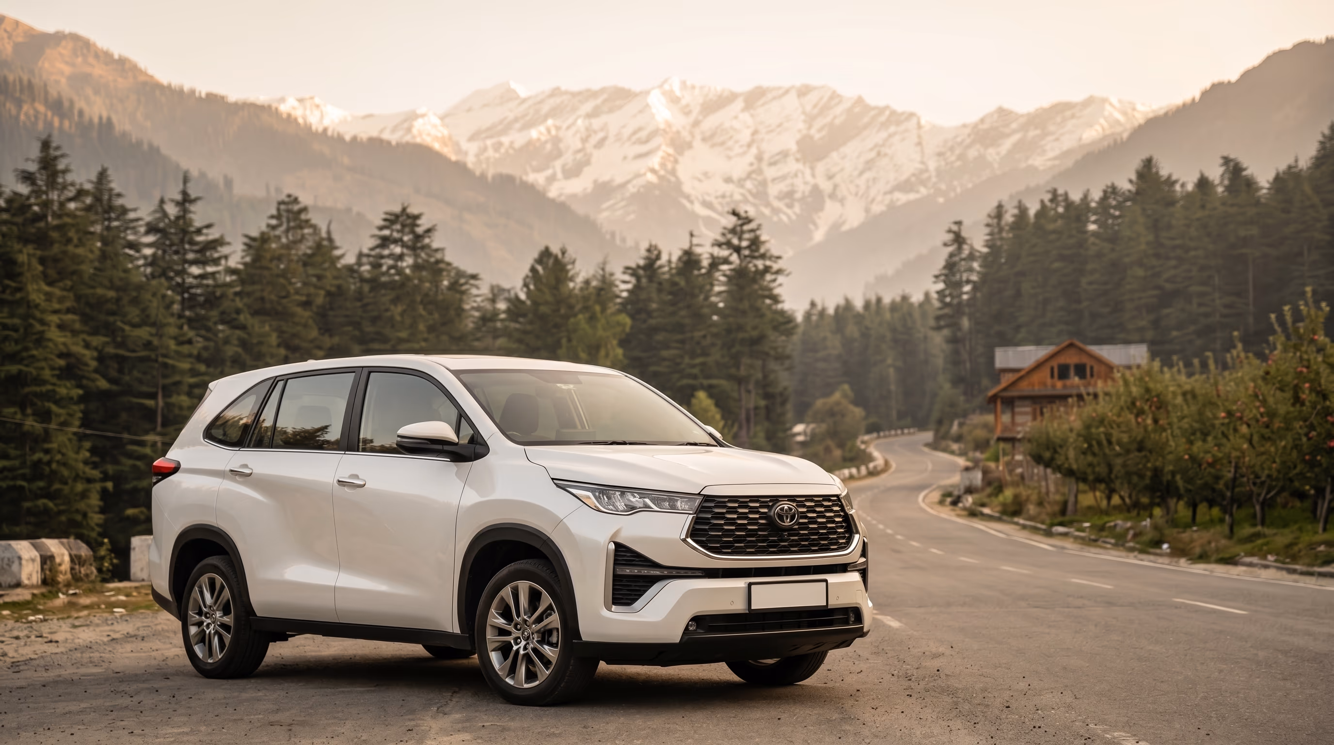 Fateh Travels Toyota Innova Hycross taxi in the hills near Manali, Himachal